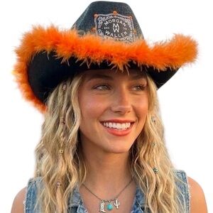 Morgan Wallen custom Handcrafted black & Orange Feather Cowgirl Hat festival